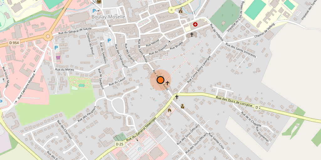 Plan du centre de Boulay-Moselle, repère sur la rue de Saint-Avold